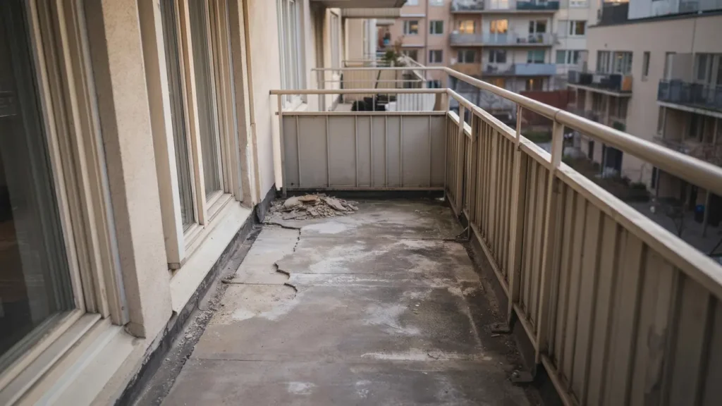renovering av sprucket ytskikt p balkong 8 m2